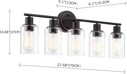5-Light Oil Rubbed Bronze Bathroom Vanity Light Over Mirror, Oil Rubbed Bronze 5-Bulb Wall Sconce Above Kitchen Sink, Brown Wall Sconce for Bathroom Vanity