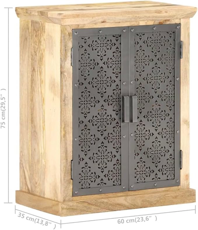 Rustic Sideboard Buffet Cabinet Black Solid Mango Wood 13.8x23.6x29.5in Coffee Bar Kitchen Storage Table with Two Doors for Living Room Hallway Bedroom