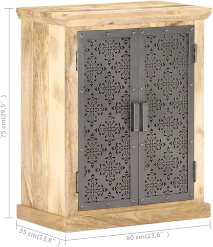 Rustic Sideboard Buffet Cabinet Black Solid Mango Wood 13.8x23.6x29.5in Coffee Bar Kitchen Storage Table with Two Doors for Living Room Hallway Bedroom