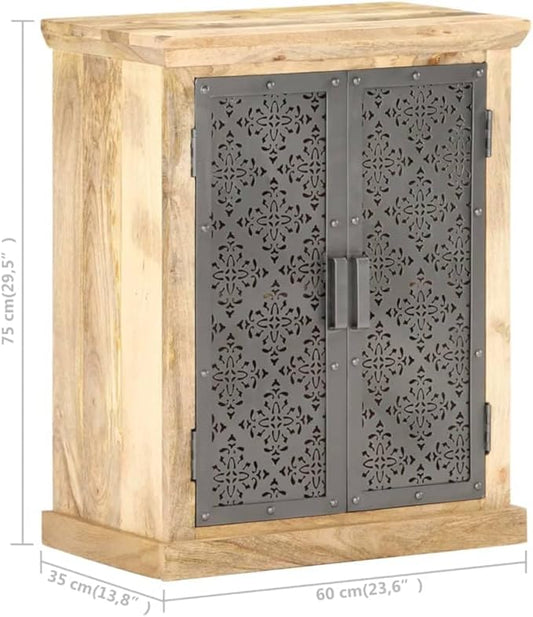 Rustic Sideboard Buffet Cabinet Black Solid Mango Wood 13.8x23.6x29.5in Coffee Bar Kitchen Storage Table with Two Doors for Living Room Hallway Bedroom