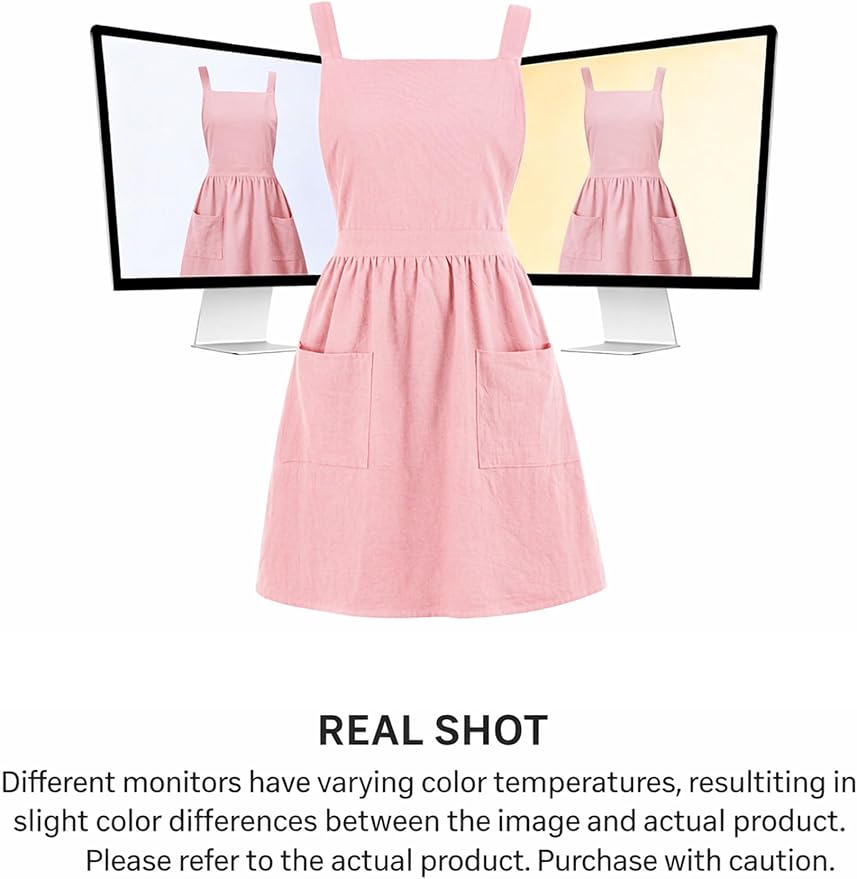 Pinknoke Cotton Linen Pinafore Apron Dress for Women with Pockets Cute Art Chef Aprons for Kitchen Baking Gardening Painting