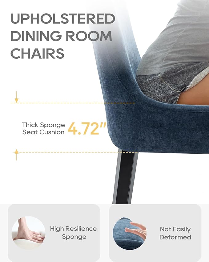 Dining Chairs Set of 6 – Extra Wide & Padded Fabric Dining Chairs with Solid Wood Legs, High-Density Foam Cushion, Mid-Back Modern Kitchen Chairs for Comfortable Everyday Use