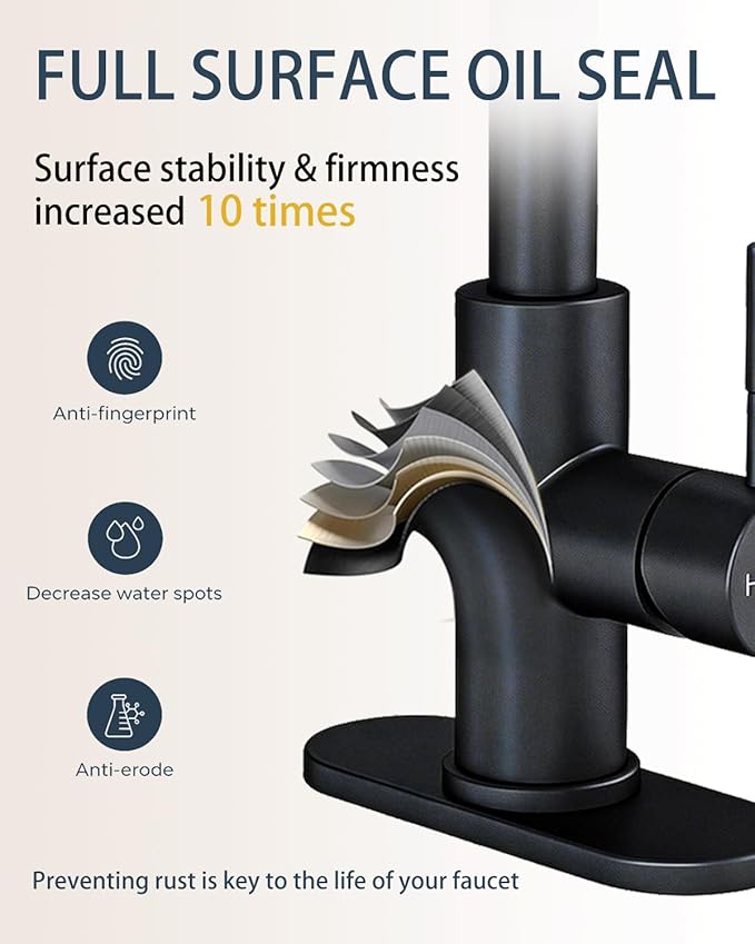 Fransiton Bathroom Faucets with Pull Down Sprayer, Bar Sink Faucet Single Hole for Kitchen Campers with Pop-Up Drain Hose, Suitable for Farmhouse Vanity Lavatory