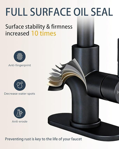 Fransiton Bathroom Faucets with Pull Down Sprayer, Bar Sink Faucet Single Hole for Kitchen Campers with Pop-Up Drain Hose, Suitable for Farmhouse Vanity Lavatory