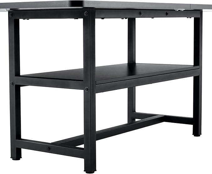 Dining Table Set with Storage and 6 Chairs, 71x35.4 Inch Black Grain Spliced Table with PU Upholstered Seats, Modern Mid-Century Style for Kitchen and Dining Room, Family Gatherings