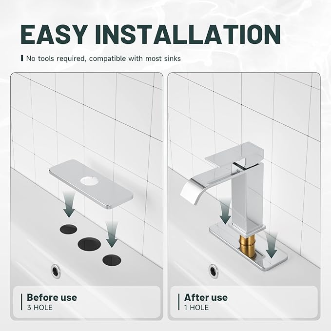 6 Inch Chrome Sink Hole Cover, Greenspring 4" Hole Cover Deck Plate, Bathroom Faucet Deck Plate, Stainless Steel Square Escutcheon for Bathroom or Kitchen Single Hole Vanity Sink Faucet