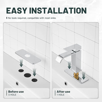 6 Inch Chrome Sink Hole Cover, Greenspring 4" Hole Cover Deck Plate, Bathroom Faucet Deck Plate, Stainless Steel Square Escutcheon for Bathroom or Kitchen Single Hole Vanity Sink Faucet