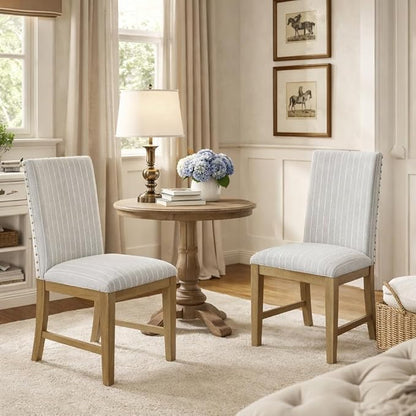 HomePop Upholstered Wood Apron Dining Chair - Light Gray Stripe (Set of 2)
