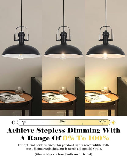 Black Pendant Lights Kitchen Island 2 Pack, Dome Pendant Light 13.8" W, Black Farmhouse Pendant Light for Kitchen Barn Hallway Porch Dining Room