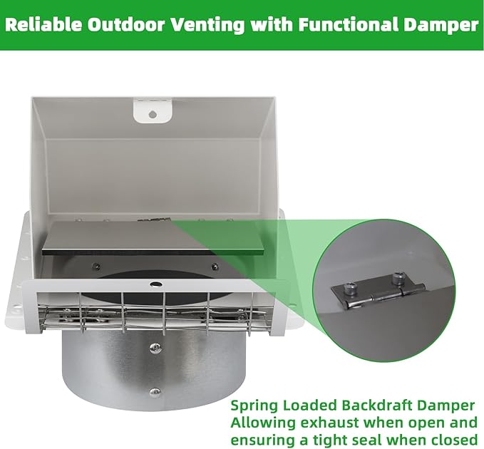 6 Inch Hooded Wall Vent with Flap and Mesh,6 inch Dryer Vent Cover,6''Exhaust Vent Cover Cap for Kitchen Range Hood/Dryer/Bathroom Exhaust Duct,Wall Mount Exterior Vent Hood Outdoor with Large Opening