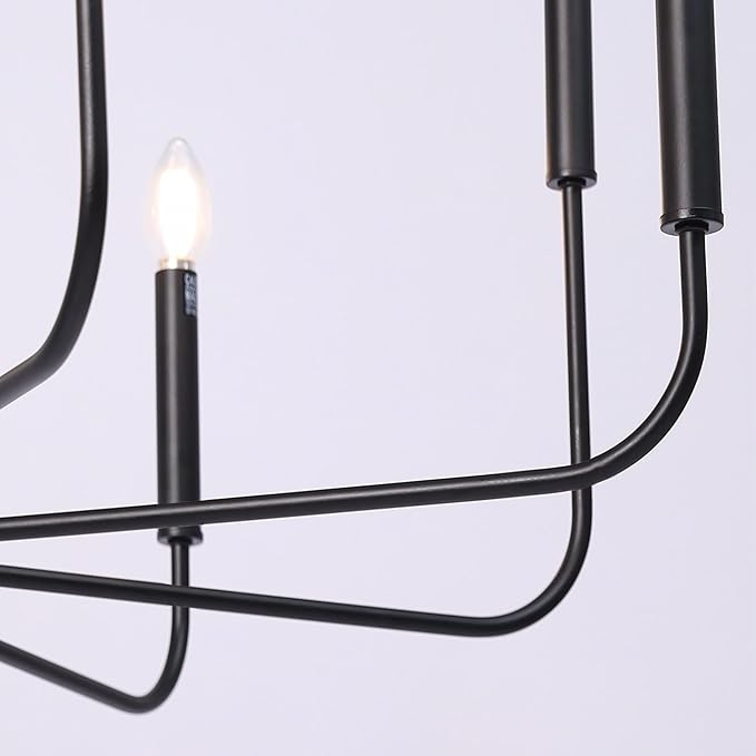 LALUZ 8-Light Black Chandelier, 31.5'' Large Farmhouse Dining Room Light Fixture Over Table, Modern Chandeliers Hanging Lights Fixtures for Living Room Foyer Staircase High Ceilings