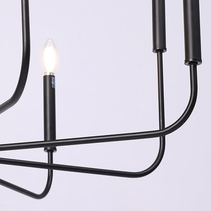LALUZ 8-Light Black Chandelier, 31.5'' Large Farmhouse Dining Room Light Fixture Over Table, Modern Chandeliers Hanging Lights Fixtures for Living Room Foyer Staircase High Ceilings