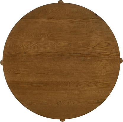 Round Dining Table Mid-Century Modern Wood Table with Cross Sled Base Sturdy Kitchen Dining Table Practical
