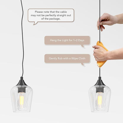 VONLUCE Pendant Lights Kitchen Island, Matte Black Pendant Light Fixtures with E26 Base & Adjustable Cable, Modern Pendant Lighting with Glass Shade for Living Room Bedroom Hallway, 2 Packs