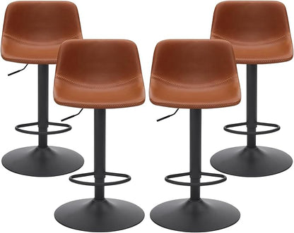 Adjustable Bar Stools Set of 2, Swivel Bar Stools, Bar Height Stools with Back Support Counter Height Bar Chairs Pu Leather Bar Stool for Kitchen Island Rustic Bar stools