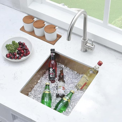 Gold Bar Sink, 13 x 15 Inch Undermount Kitchen Sink Small Wet Bar Prep 16 Gauge Stainless Steel RV Kitchen Single Bowl Basin
