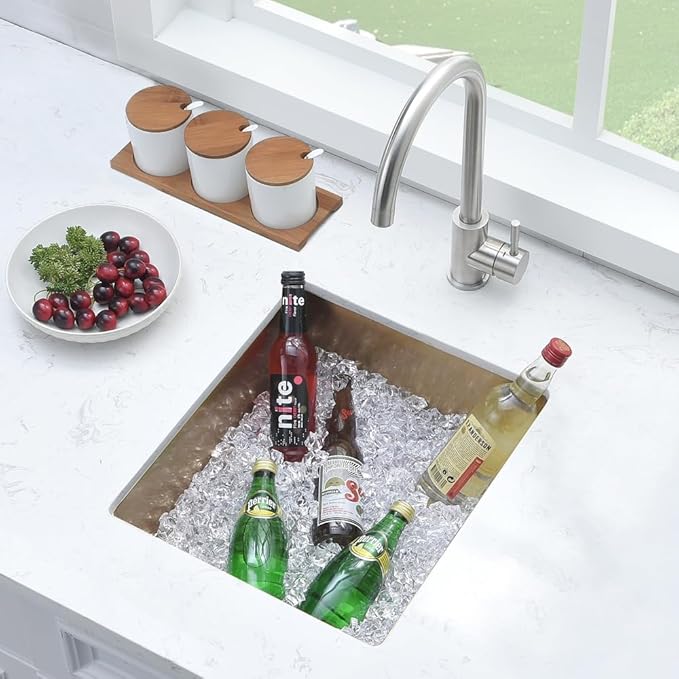 Gold Bar Sink Undermount, 15 x 17 Inches Small Kitchen Prep Sink for Wet Bar Outdoor RV 16 Gauge SUS304 Stainless Steel Single Bowl
