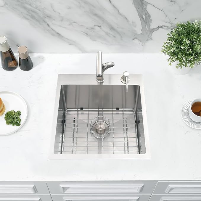 18 inch Drop in Kitchen Sink, 18" x 17" Drop in Utility Sink 16 Gauge Stainless Steel Small Wet Bar Prep Sink Single Bowl Deep Basin