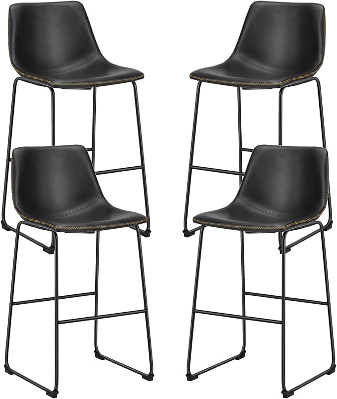 Sweetcrispy Counter Height Bar Stools Set of 4, 30 inch Height Stool Faux Leather Barstools with Back, Armless Kitchen Island Countertop Comfortable Modern Chairs with Metal Legs, Elegant Black