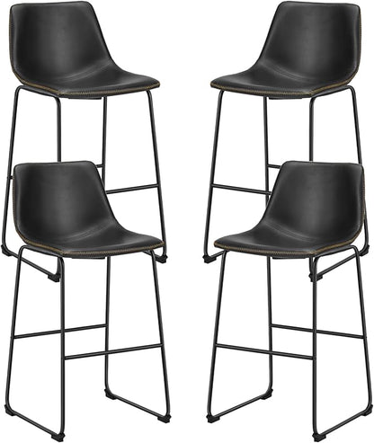 DUMOS Counter Height Bar Stools Set of 4, 30 inch Height Stool Faux Leather Barstools with Back, Armless Kitchen Island Countertop Comfortable Modern Chairs with Metal Legs, Elegant Black