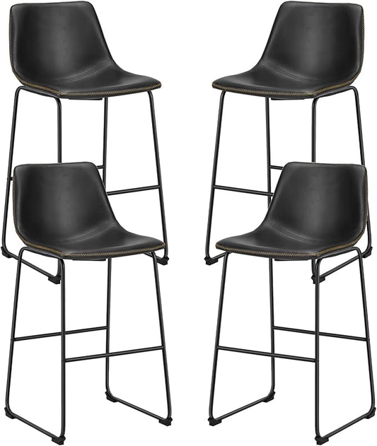 DUMOS Counter Height Bar Stools Set of 4, 30 inch Height Stool Faux Leather Barstools with Back, Armless Kitchen Island Countertop Comfortable Modern Chairs with Metal Legs, Elegant Black