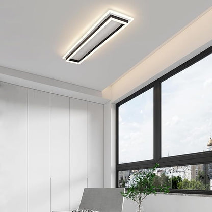 Dimmable Led Ceiling Light with Remote Control 31.5in Modern Linear Flush Mount Ceiling Lighting Fixture Acrylic Long Ceiling Lamp for Living Room Kitchen Dining Room Hallway (Black, 2 Packs)