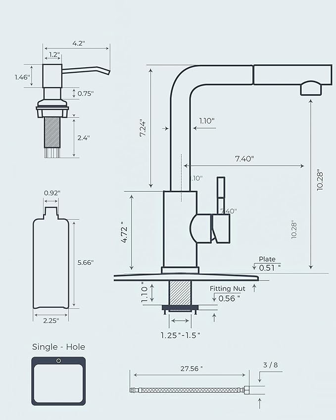 FORIOUS Gold Kitchen Faucet with Soap Dispenser, Stainless Steel Sink Faucet with Pull Out Sprayer Modern Single Handle Suitable for RV Bar Farhouse Laundry Outdoor