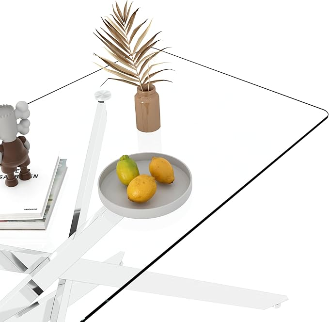 60.63" Rectangular Glass Dining Table,Glass Dining Room Table with Tempered Glass Tabletop and Metal Legs, Modern Style Kitchen Table for Home, Kitchen, Dining Room