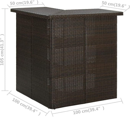 Poly Rattan Corner Bar Table with 3 Storage Shelves Steel Frame Dining Table, Bistro Table, Multifuntional Kitchen Table