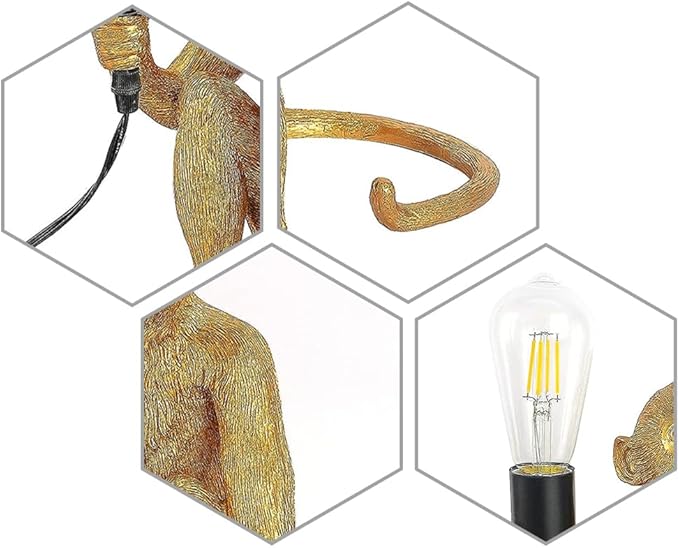 Vintage Monkey Table Lamp, 13.3 x 12.5 Inch Retro Resin Monkey Tabletop Light E26 Desk Lamp for Dining Living Room Bedroom Bar Cafe (Gold - Table Lamp)