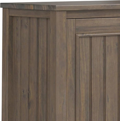 SIMPLIHOME Lev SOLID WOOD 32 Inch Wide Contemporary Low Storage Cabinet in Smoky Brown, For the Living Room, Entryway and Family Room