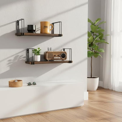 Floating Shelves for Wall Mounted - Set of 2 American Black Walnut Solid Wood Shelves for Room Wall Decor, Floating Bookshelf for Living Room, Kitchen, Office, Bedroom