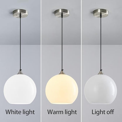Milky Luster Glass Pendant Lights Kitchen Island Globe Pendant Light Fixtures Modern Pendant Lighting for Bedroom Living Dining Room Light Fixture (9.84 in, 3 Pack)