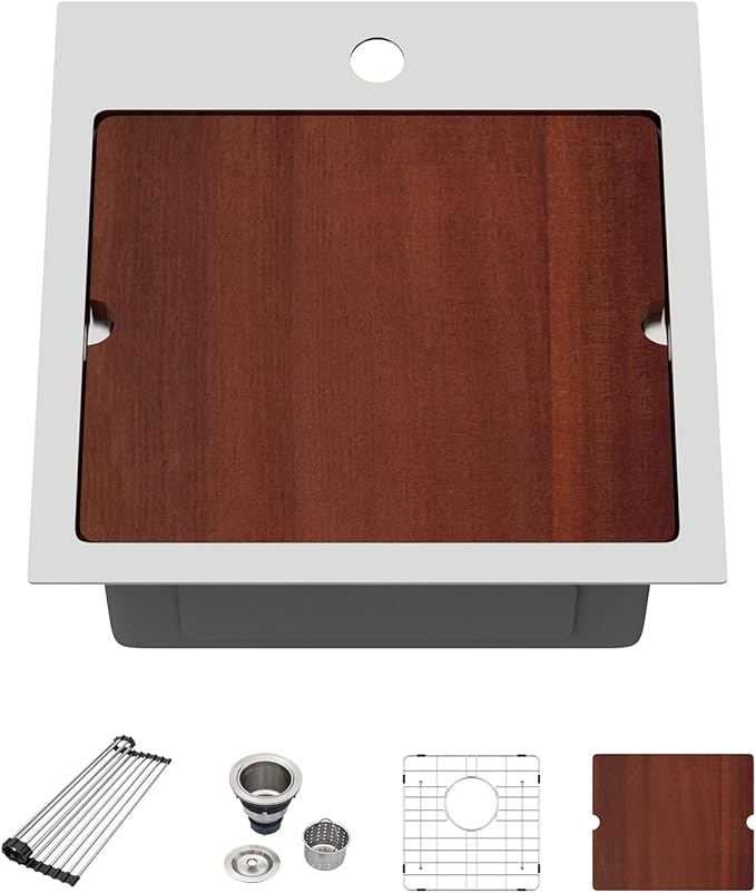 15 Inch Drop In Kitchen Sink - Beslend ADA 6 Inch Depth 15x15 Drop In Worksation Sink Topmount Stainless Steel 16 Gauge Mobility Friendly Sinks for Wheelchair Accessible Kitchen
