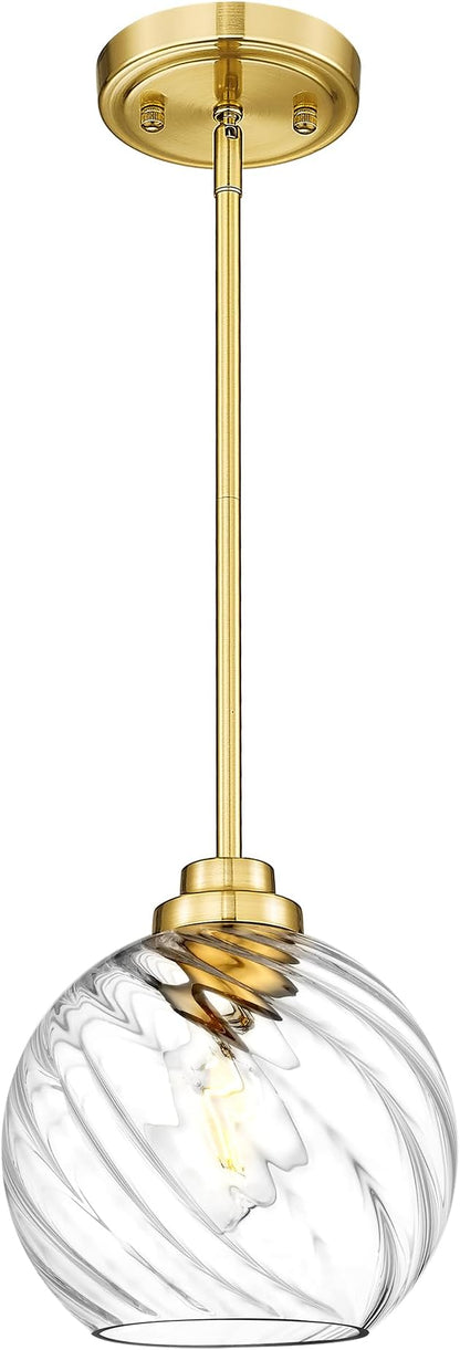 8 Inch Modern Farmhouse Pendant for Kitchen Island, Adjustable Height Hanging Fixture with Ribbed Glass, Gold Finish, Dining Room Entryway - PL101SBG-L