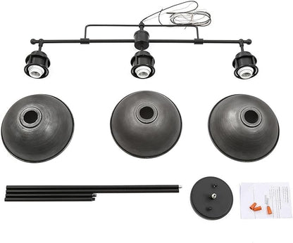 LOG BARN Chandeliers for Dining Room, 3 Light Industrial Kitchen Island Lighting, 35.7'' Farmhouse Pool Table Hanging Light Fixture, Black and Brushed Antique Silver Finish