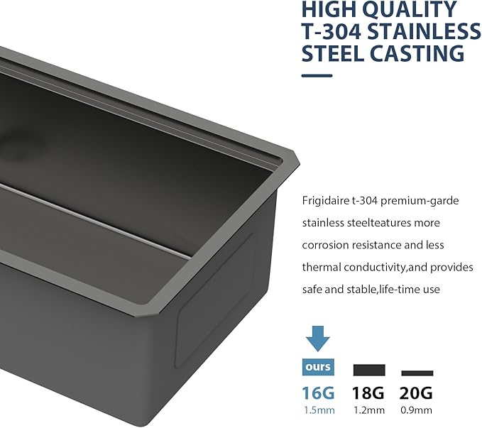 Lordear Luxury 45 Black Undermount Kitchen Sink NANO PVD Large Ledge Workstation T304 16 Gauge Stainless Steel Single Bowl Under Counter, 45''x19''x10''