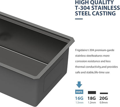 Lordear Luxury 45 Black Undermount Kitchen Sink NANO PVD Large Ledge Workstation T304 16 Gauge Stainless Steel Single Bowl Under Counter, 45''x19''x10''