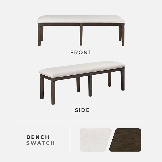Lexicon Dining Bench with Padded Seat and Wooden Frame, 58" W Entryway Bench, Beige Textured Fabric Upholstered Dining Seat for Kitchen/Living Room, Easy Assembly, Dark Espresso