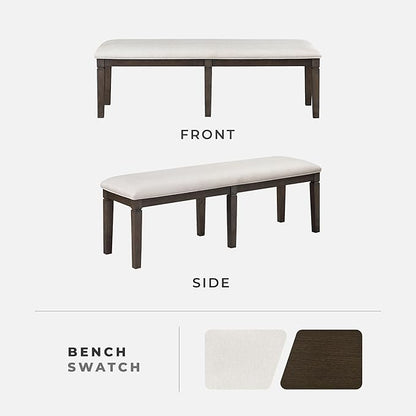 Lexicon Dining Bench with Padded Seat and Wooden Frame, 58" W Entryway Bench, Beige Textured Fabric Upholstered Dining Seat for Kitchen/Living Room, Easy Assembly, Dark Espresso