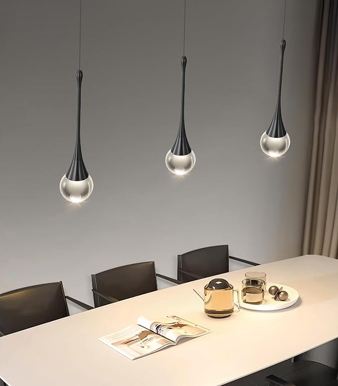 Modern Kitchen Island Pendant Lights Dimmable LED Crystal Chandelier Hanging Pendant Chandelier Black 3 Pack