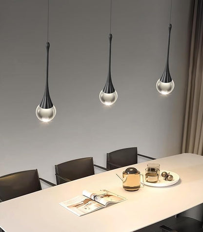 Modern Kitchen Island Pendant Lights Dimmable LED Crystal Chandelier Hanging Pendant Chandelier Black 3 Pack