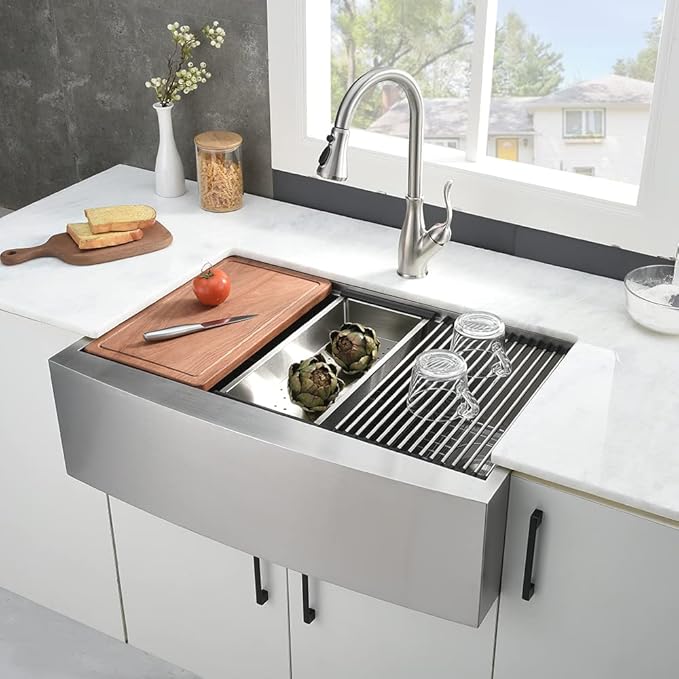 33 Inch Farmhouse Sink For Kitchen, 33x22 Inch Stainless Steel Farm Sink Undermount Apron Front 16 Gauge Single Bowl Workstation Kitchen Sink