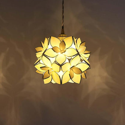 Bieye L11030 Petals Tiffany Style Stained Glass Ceiling Pendant Light for Home Decoration (Cream White, 8" Rose Lily)