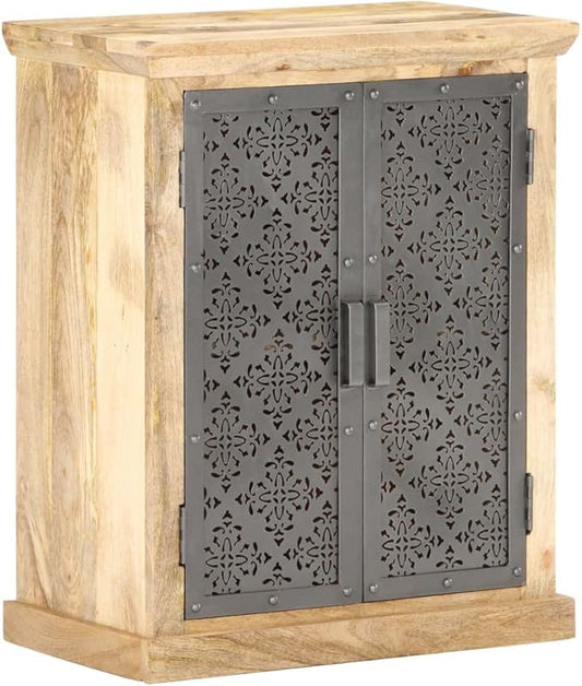 Rustic Sideboard Buffet Cabinet Black Solid Mango Wood 13.8x23.6x29.5in Coffee Bar Kitchen Storage Table with Two Doors for Living Room Hallway Bedroom