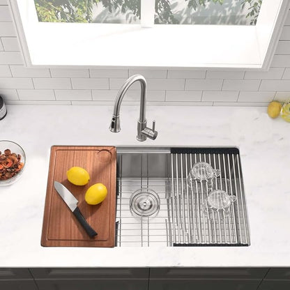 25 Undermount Kitchen Sink Workstation-Wesliv 25x19 Inch Stainless Steel Undermount Kitchen Sinks Workstation 16 Gauge Single Bowl Deep Sink with Cutting Board