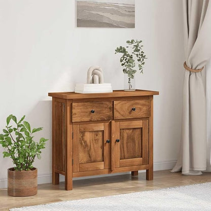Brown Solid Mahogany Wood Sideboard, Distressed Finish, 29.5" Living Room Buffet Cabinet with Storage, Elegant Brass Handles, Indoor Furniture Kitchen Furnitur