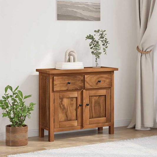 Brown Solid Mahogany Wood Sideboard, Distressed Finish, 29.5" Living Room Buffet Cabinet with Storage, Elegant Brass Handles, Indoor Furniture Kitchen Furnitur