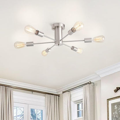 Kitchen Light Fixtures 6 Lights Ceiling Lights Fixture Nickel Modern Semi Flush Mount Lighting Sputnik Chandelier for Bedroom Dining Room Hallway