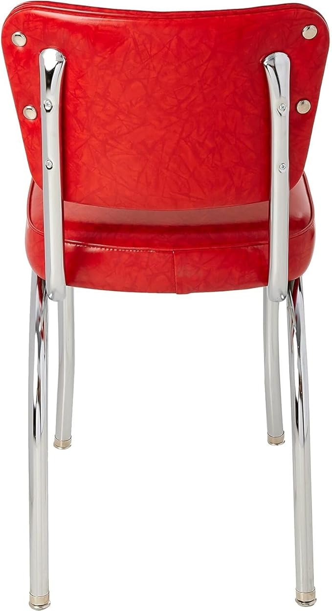 HomeStock Diner Chair - Vinyl Seat, Chrome Frame - Fully Assembled Bistro Kitchen Chair Cracked Ice Red